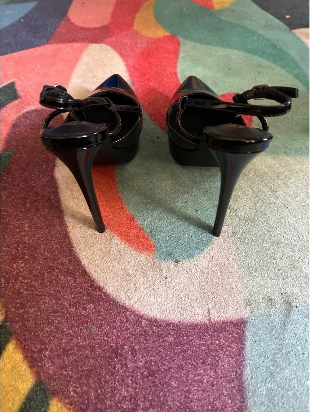 NEVEBELLA Black Patent Leather Slingback High Heel Pumps
